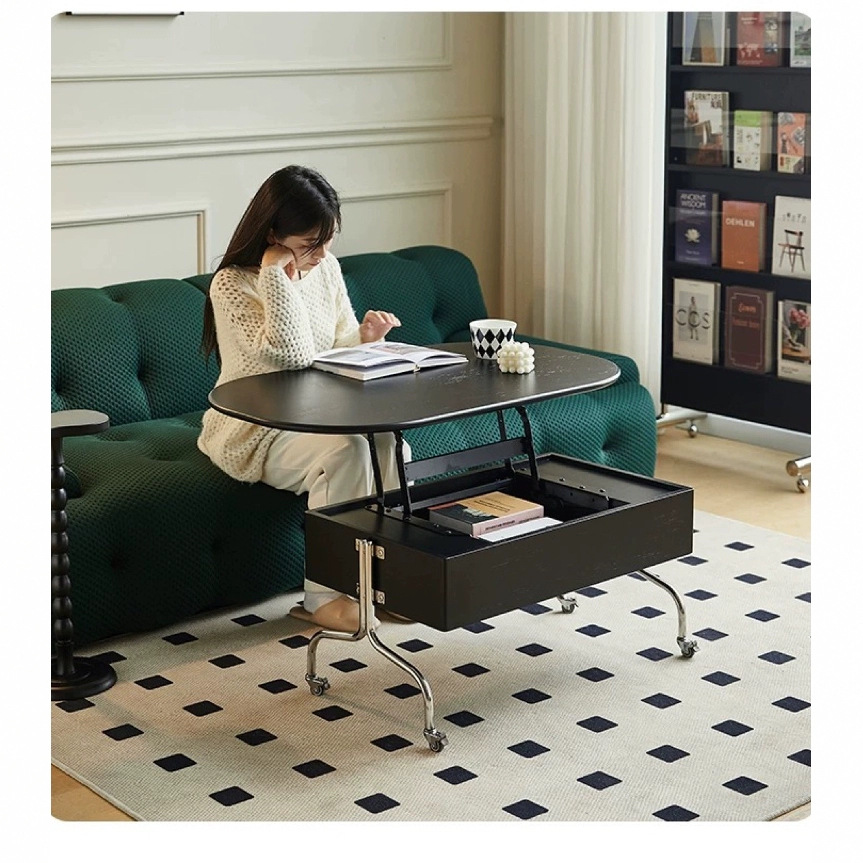 리프트형 다기능 커피 리프트형테이블 다기능테이블 소파테이블 거실테이블 높이조절테이블 검은색 이미지