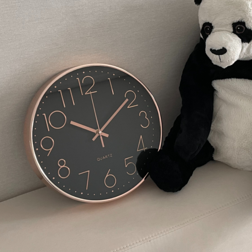 무소음 벽시계 블랙 원형 29.5 cm 로즈 골드 음벽 아날로그시계 개업 선물 벽걸이 - 상품 이미지