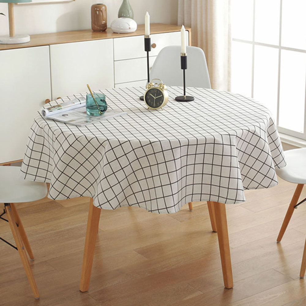 모던 키친 원형 식탁보 커버 (100 cm)( 화이트 체크) 테이블보 패브릭 레이스