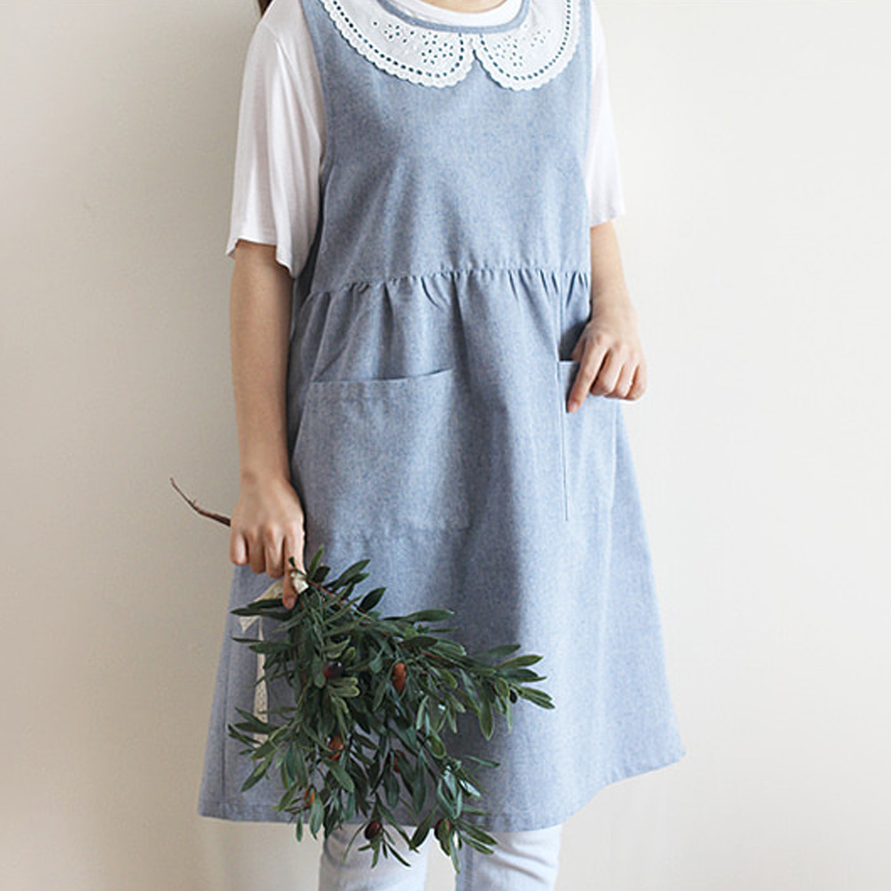 화이트 레이스 카라 포인트 여성 앞치마 주방 작업 가정용 어린이집 교사 요양 보호사