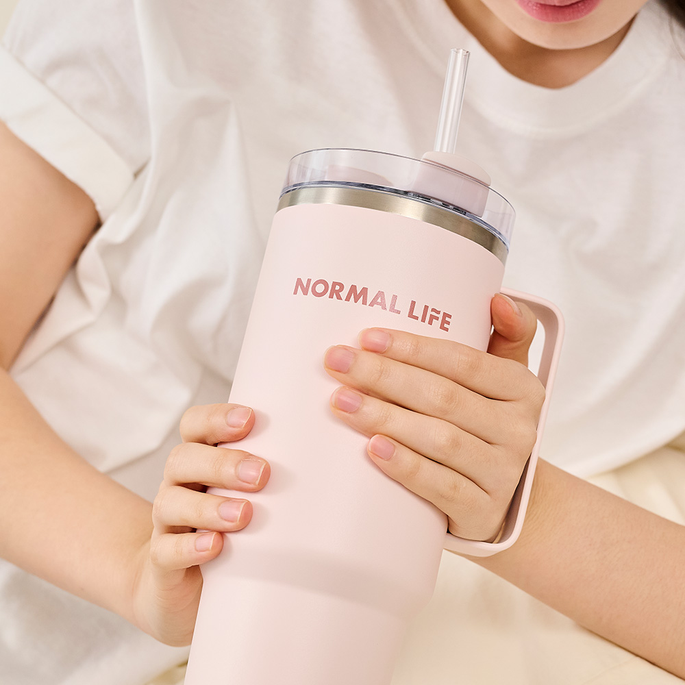노멀라이프 템퍼락 대용량 텀블러 보온 보냉텀블러 빨대 손잡이 스텐텀블러 1.2L 베이지 이미지 6