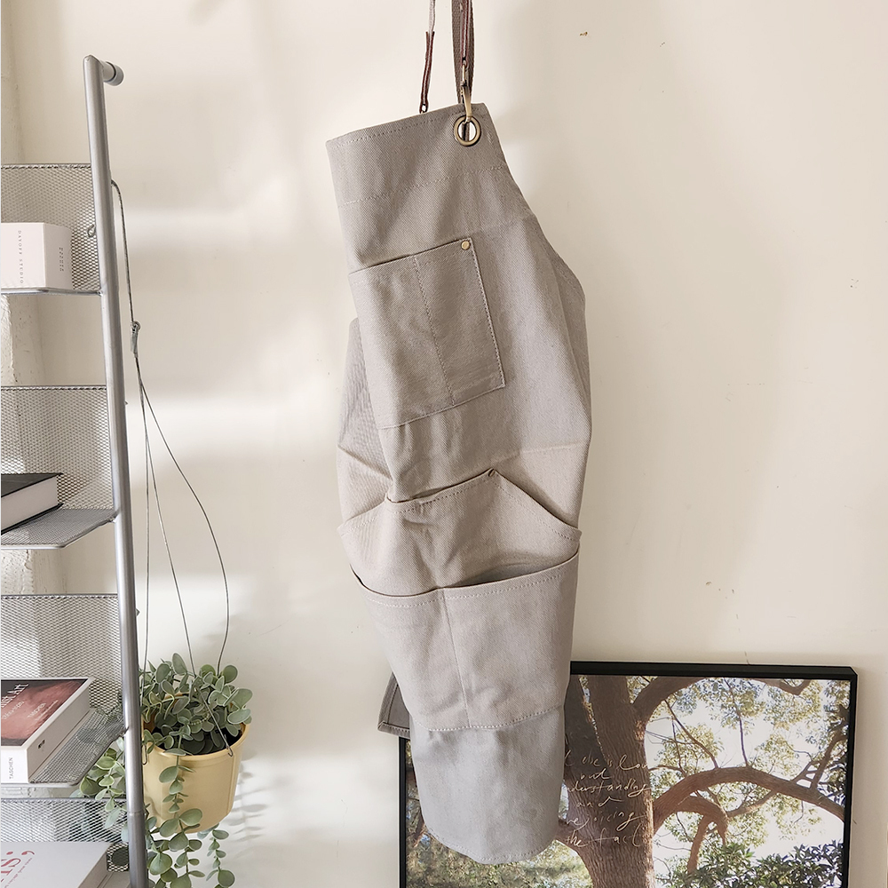 공방 디자인 베이지 카페 앞치마 예쁜 포켓 데님 미술 작업복 깔끔한 스타일