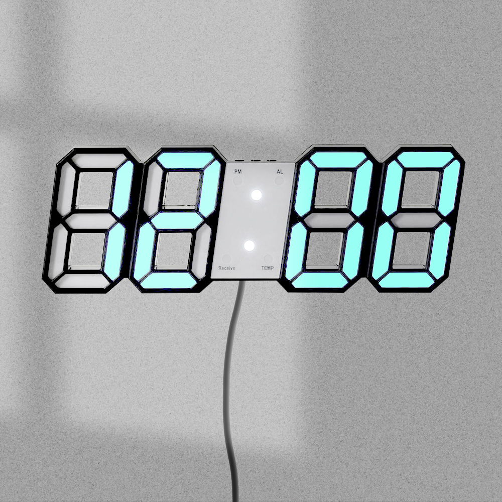 스마트 리모컨 LED 디지털 벽시계( 블랙+ 그린) 벽걸이 led 디자인 인테리어 알람 - 상품 이미지