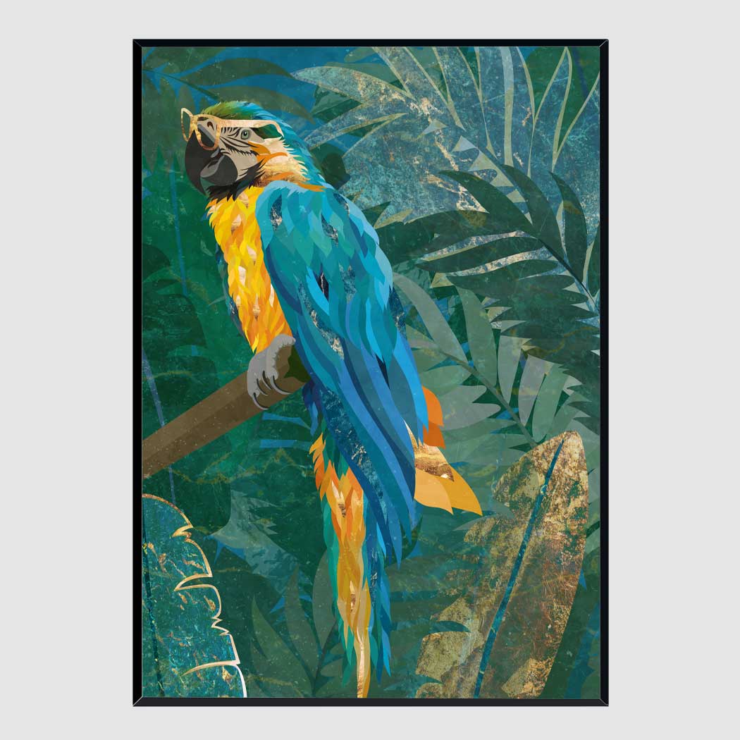 동물 인테리어 액자 Blue parrot in the rainforest A2 사이즈 - 상품 이미지