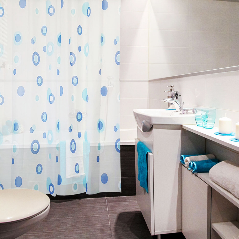 반투명 샤워 커튼 모던 욕실 방수 욕조 커텐 소형 BLUE 가림막 고리 목욕