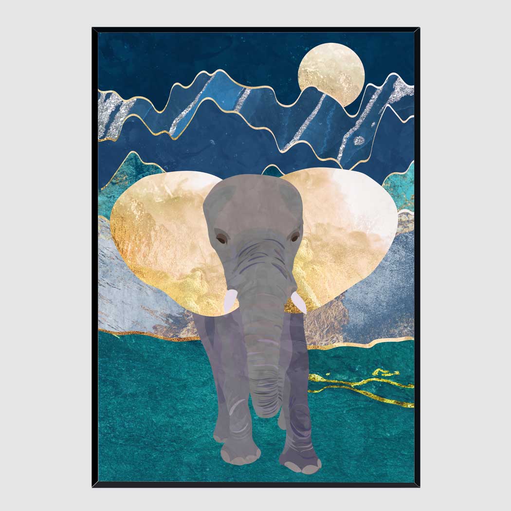 동물 인테리어 액자 Moonlight golden elephant A2 사이즈 가벼운 - 상품 이미지