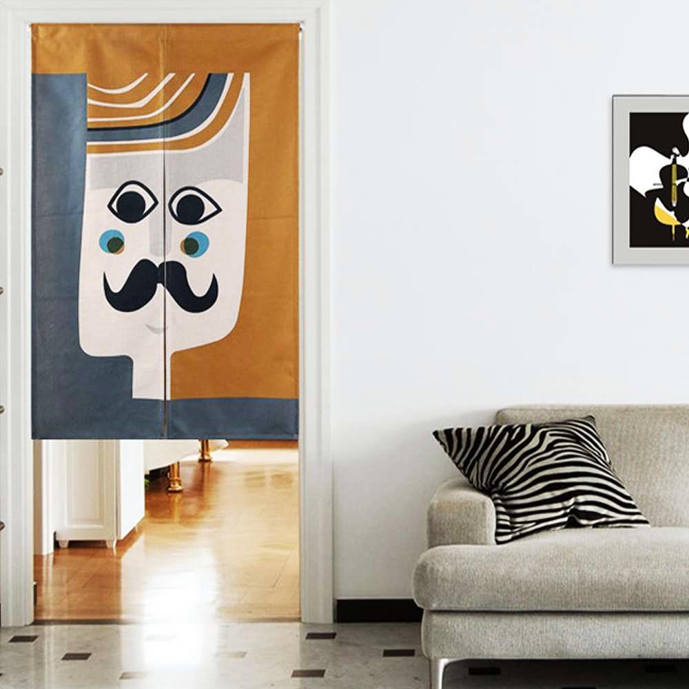 북유럽 남자 얼굴 패프릭 가리개 방문 커튼 가림막 패브릭 창문 주방 벨크로 현관 미니