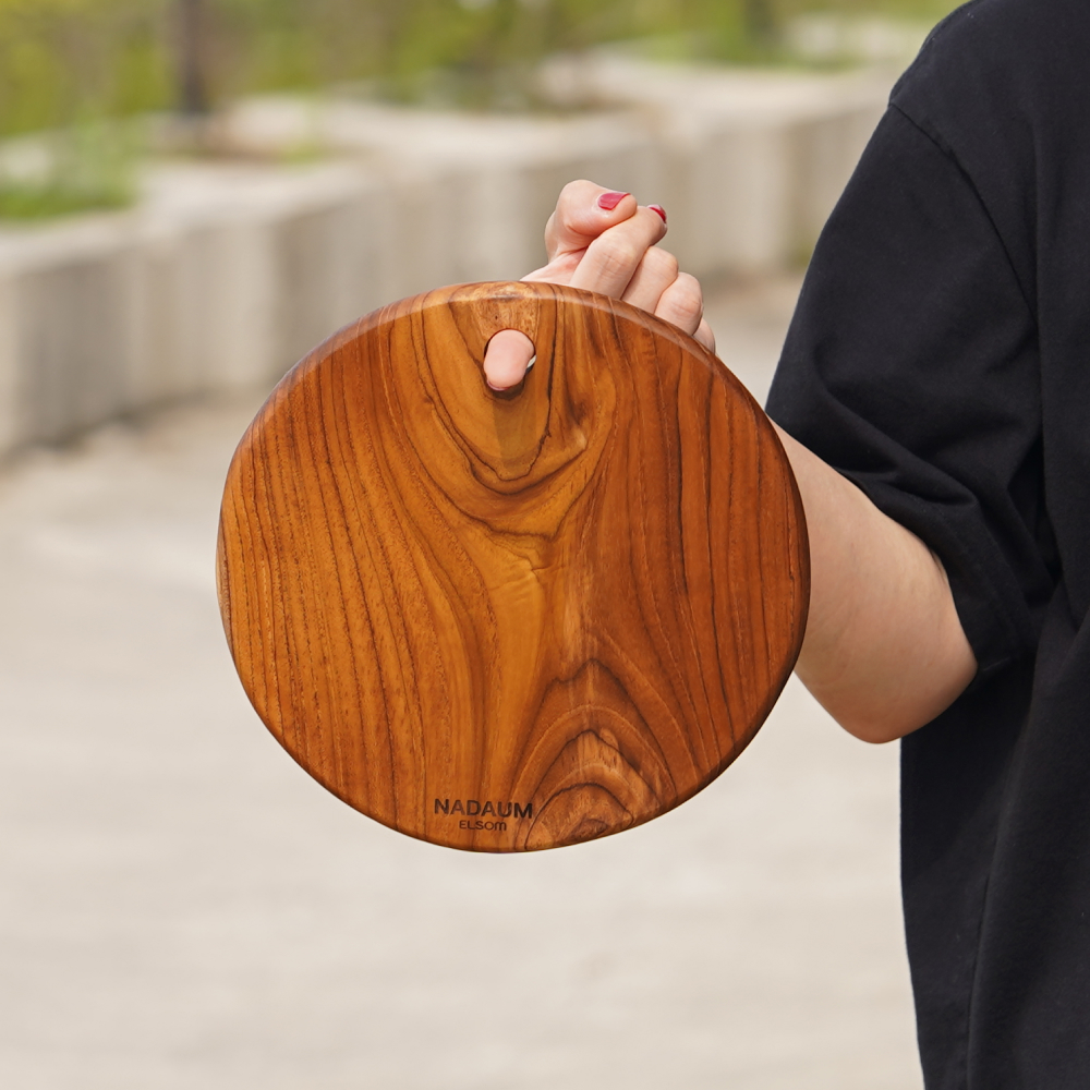 나다움 티크 우드 나무 도마 업소용 원목 이유식 빵 25cm, 원형 소