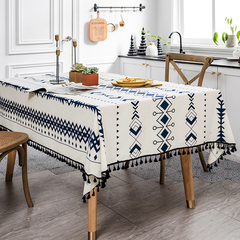 보헤미안 태슬 식탁보 테이블보( 140x 100 cm) (베이직) 커버 매트 방수 러너