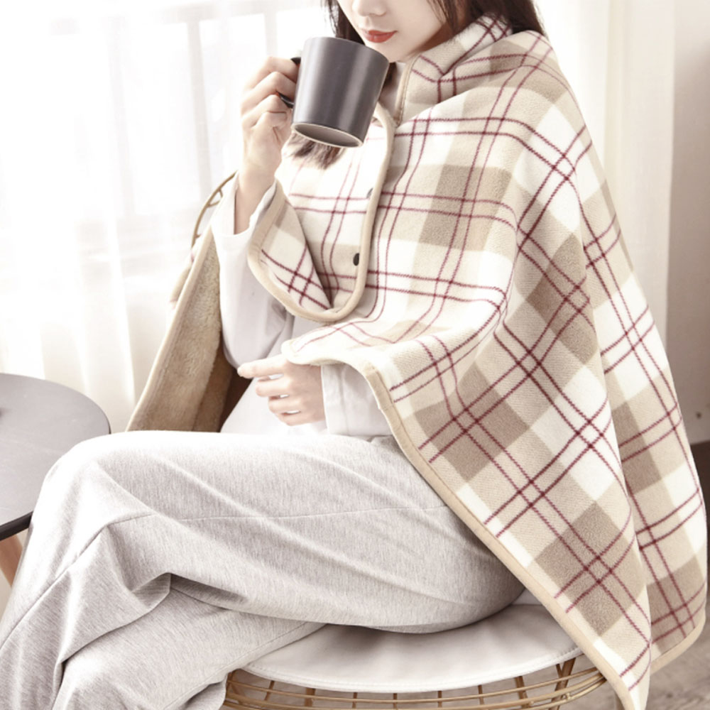 블랭킷 똑딱이 망토 담요 무릎 100x 140 브라운 레드 겨울 이불 극세사 휴대용