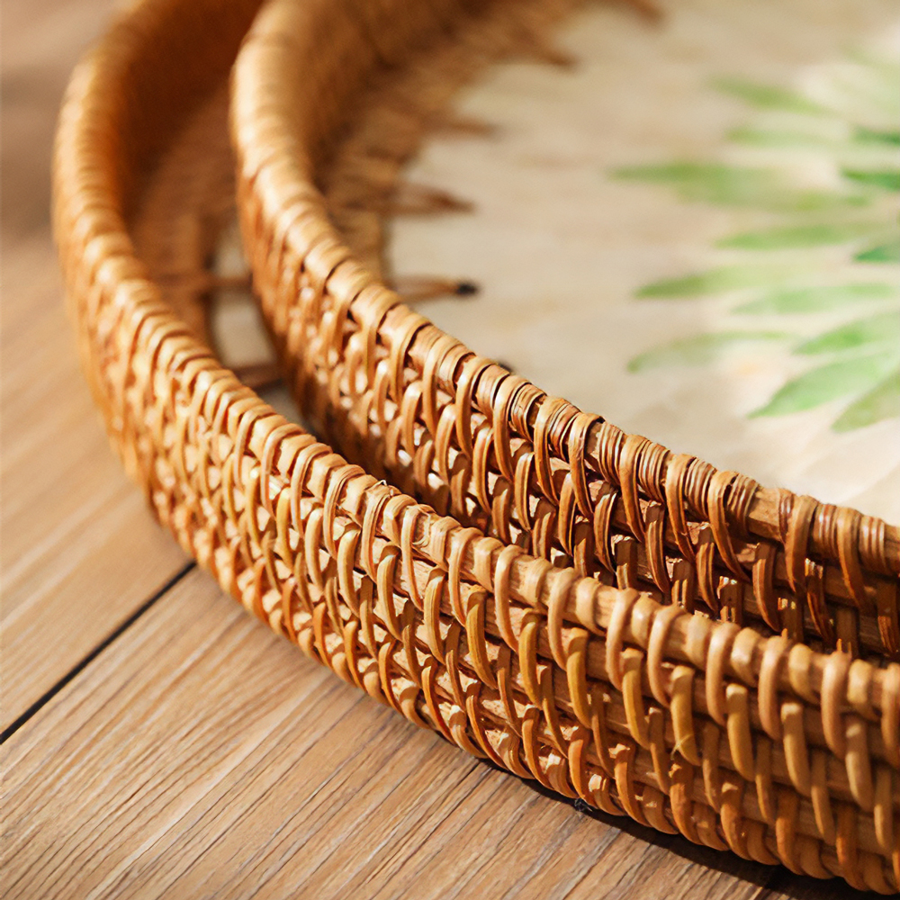 라탄 트레이 원형 간식 과일 바구니 미니 수납 바스켓