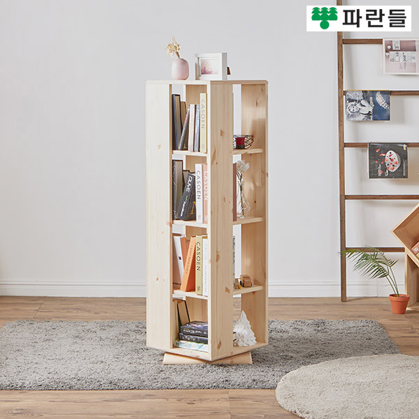 파란들가구 레드파인원목 360도 4단회전책장 원목책장 장식장 - 상품 이미지