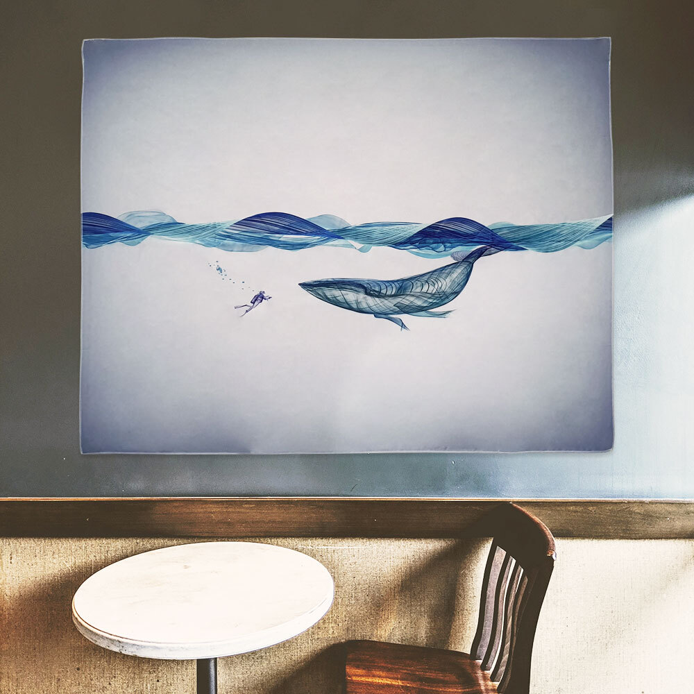 SFr 대형 패브릭 포스터 흰수염 고래 M 벽장식 인테리어 가림천 테피스 트리 액자