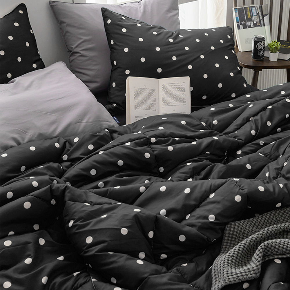 해피니 도트 세미 마이크로 차렵이불 베개 커버 세트 퀸 Q (블랙) 퀸이불 베개셋트