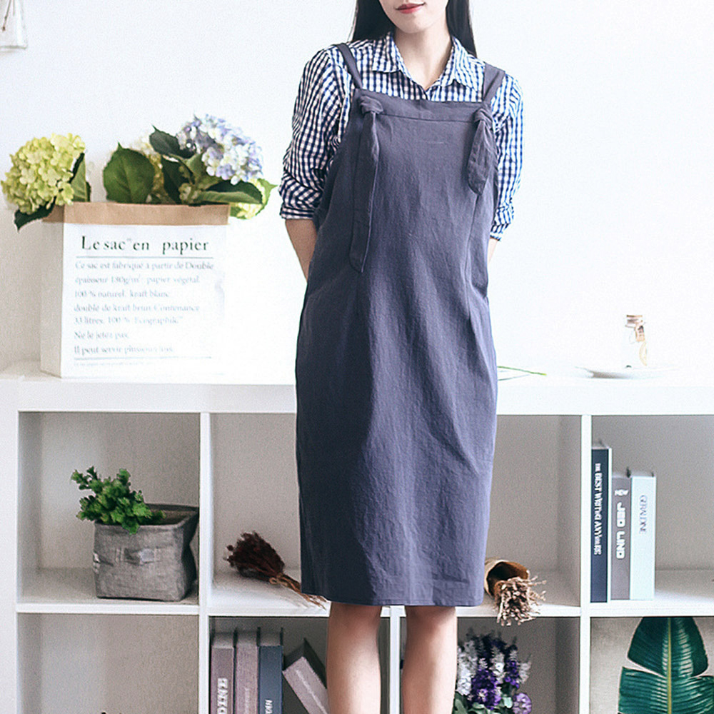 끈매듭 멜빵 원피스 앞치마 카페 네이비) 공방 바리스타 패브릭 어깨 서스펜더 주방 애견