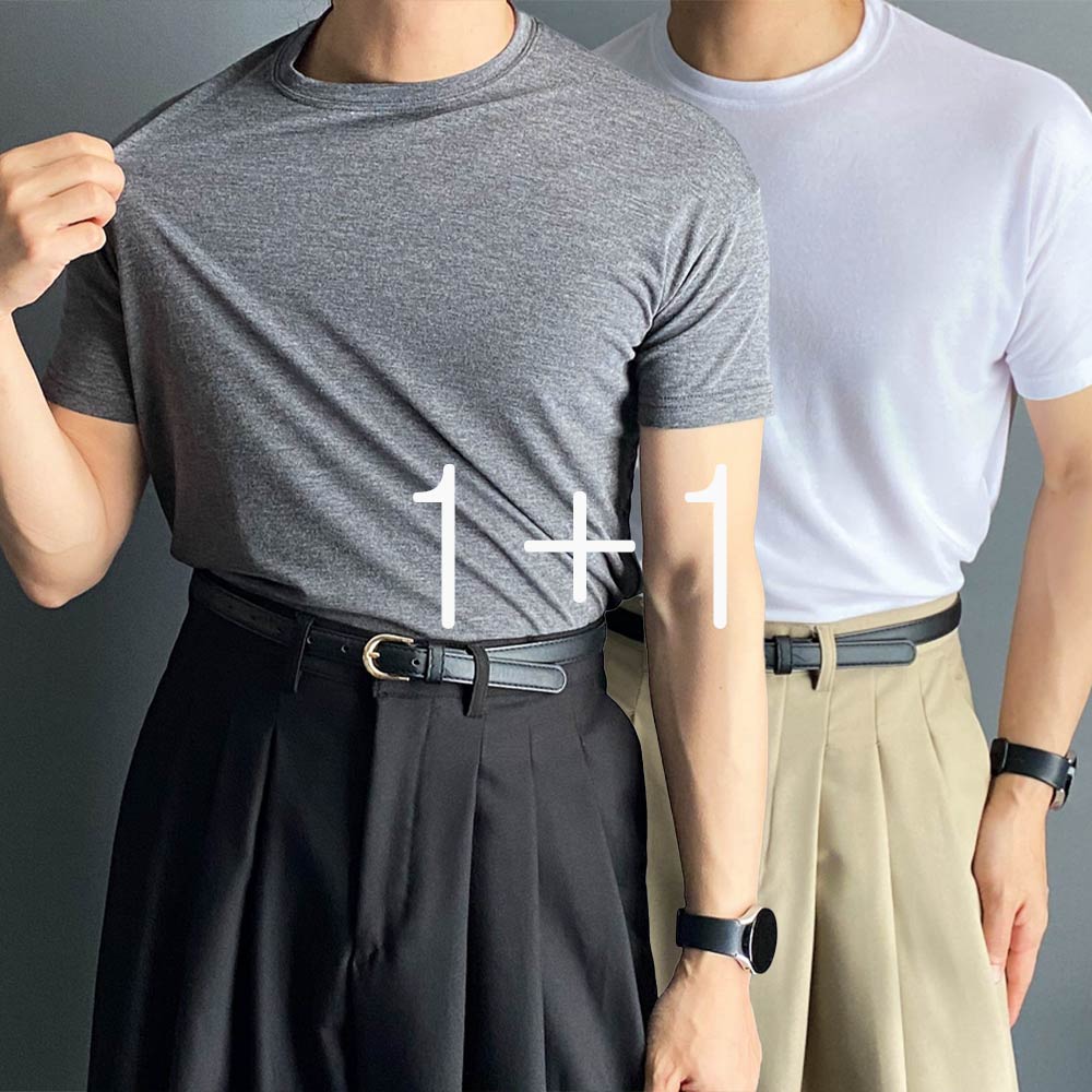 1+1 머슬핏반팔 헬스반팔티 어깨넓어보이는 짐웨어 남자흰티 목안늘어나는 - 상품 이미지