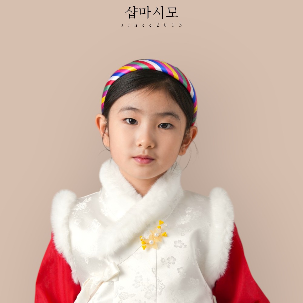색동 머리띠 오방색 한복 유아동 여아 머리장식 전통 한복소품 - 상세 이미지 2