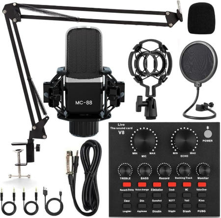 [해외]팟캐스트 장비 번들 스튜디오 콘덴서 마이크가 있는 올인원 오디오 인터페이스 녹음 노래 스트리밍 게임 P 묶음배송가능