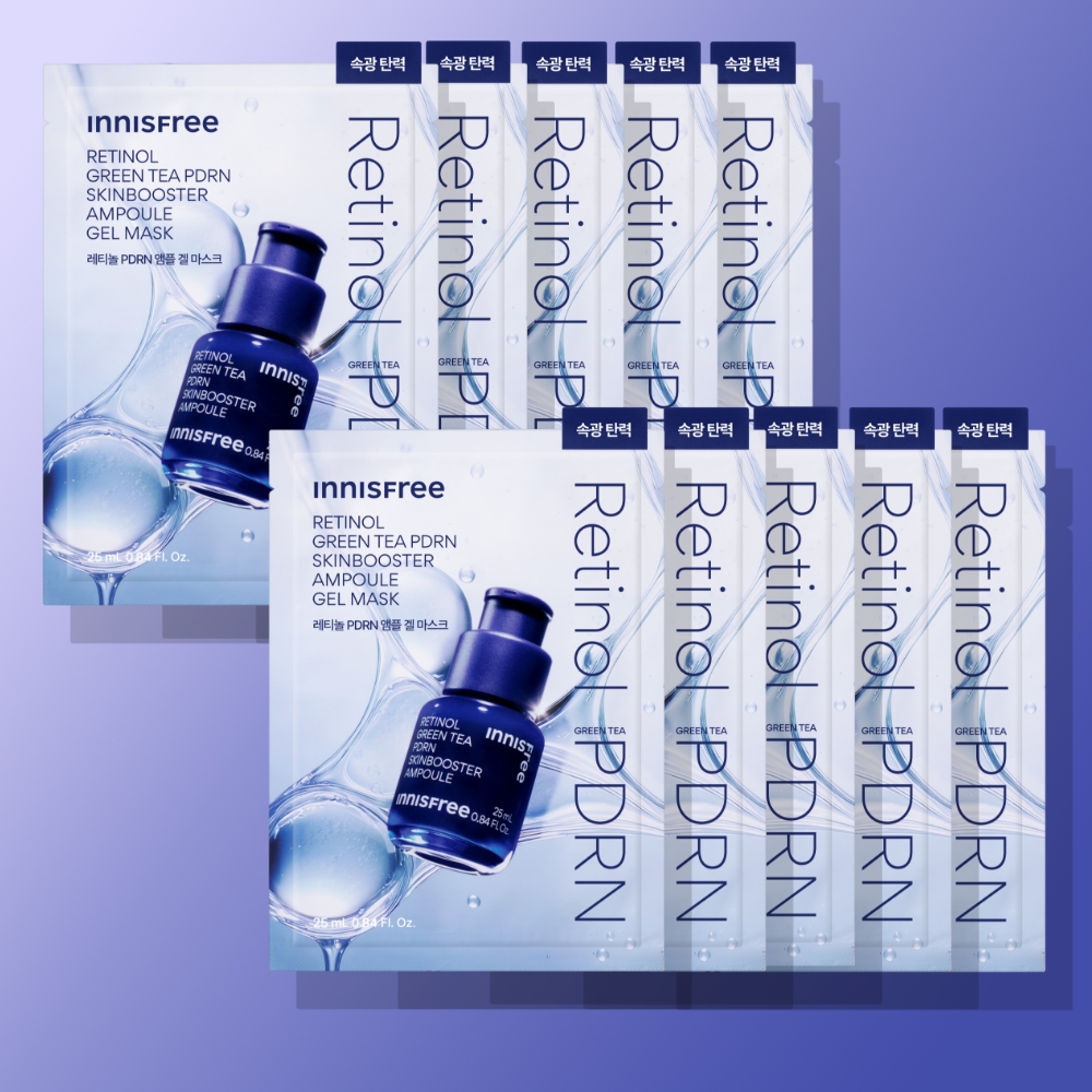 [속광 탄력] 이니스프리 레티놀 그린티 PDRN 스킨부스터 앰플 겔 마스크 25mL 10매, 1개 제품 이미지