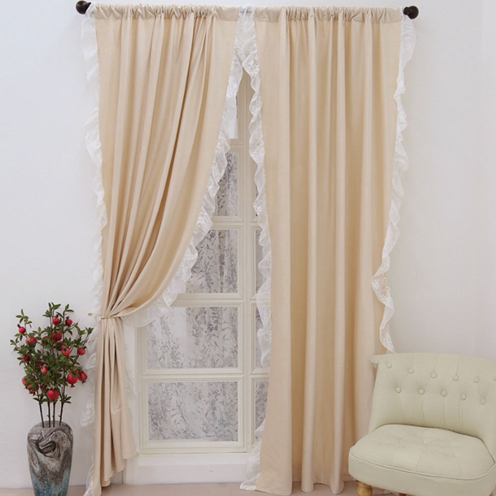 프로방스 러플 암막 커튼 2장 세트 안방 창문 침실 수면 봉집 봉집형 터널 터널형