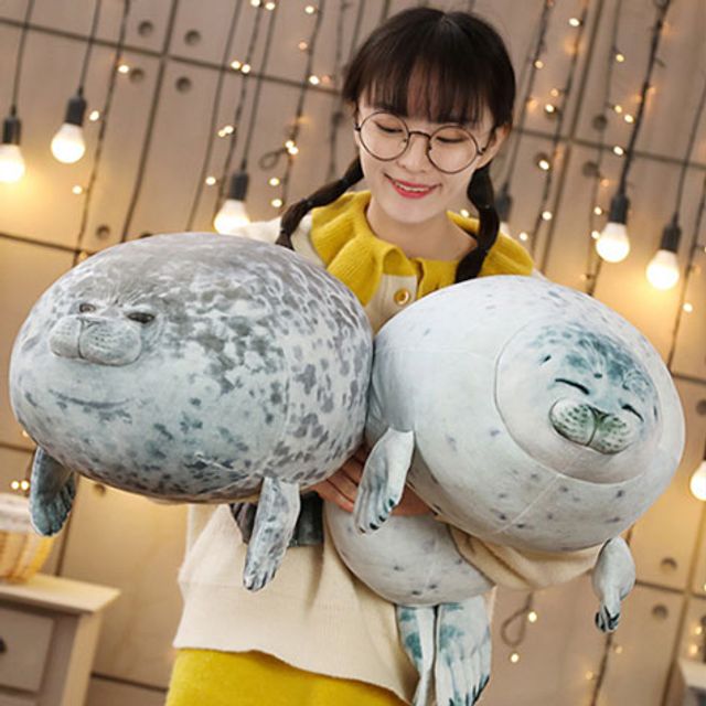 하프 물범 물개 쿠션 인형 대형 2size 모찌 바다표범 큰인형 동물 귀여운 - 상품 이미지