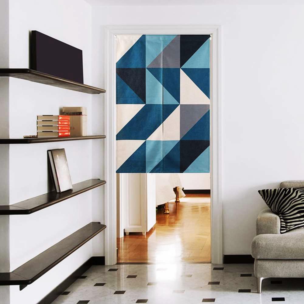 노렌 블루 체크 북유럽 벽커튼 출입구 문가림막 벽가림막