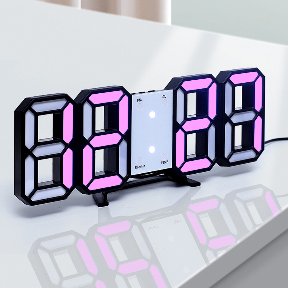 스마트 리모컨 LED 디지털 벽시계( 블랙+ 핑크) 벽걸이 led 디자인 인테리어 알람 - 상품 이미지