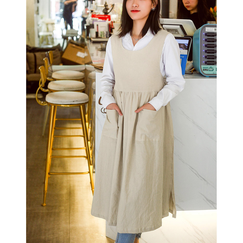 홈앤 통원 피스 앞치마 주방 카페 오트밀) 공방 바리스타 작업용 패브릭 어깨 원피스