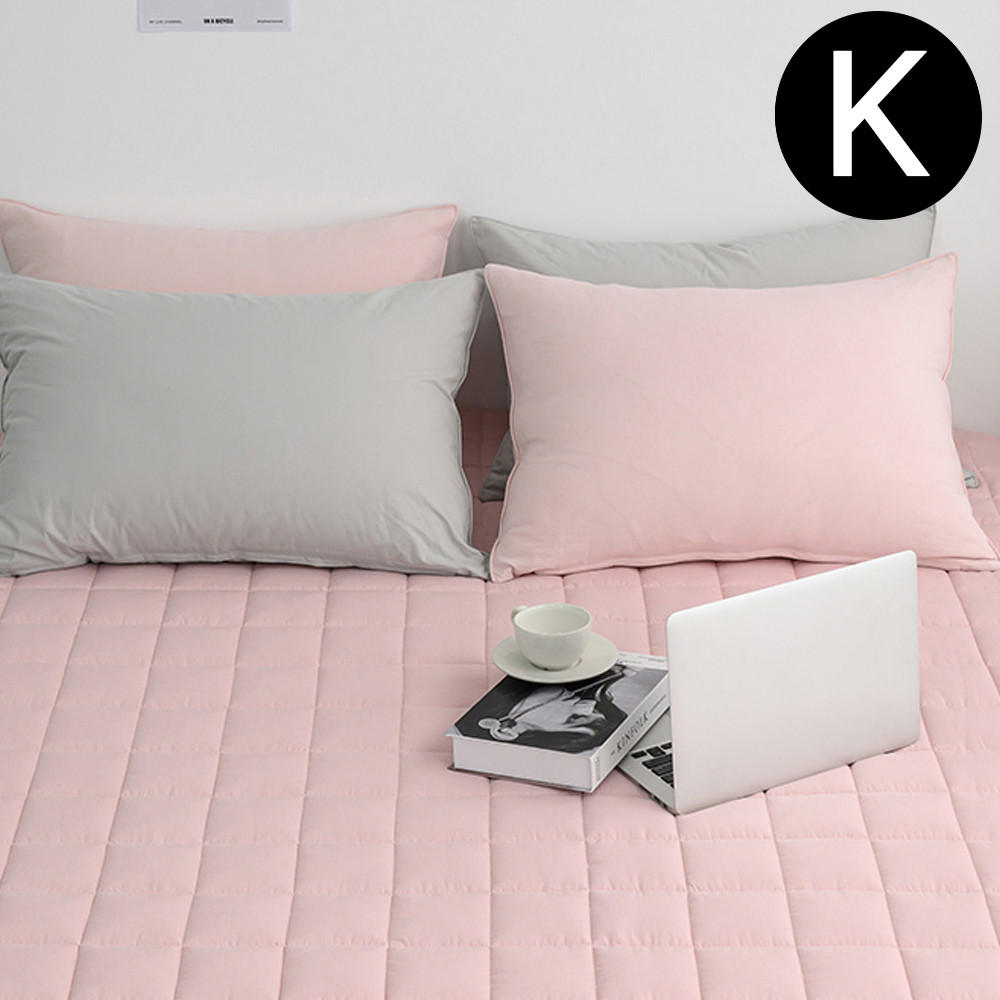 해피니 샤이니 40 수 순면 누빔 매트리스 커버 킹 K (핑크 베이지) 침대 킹매트