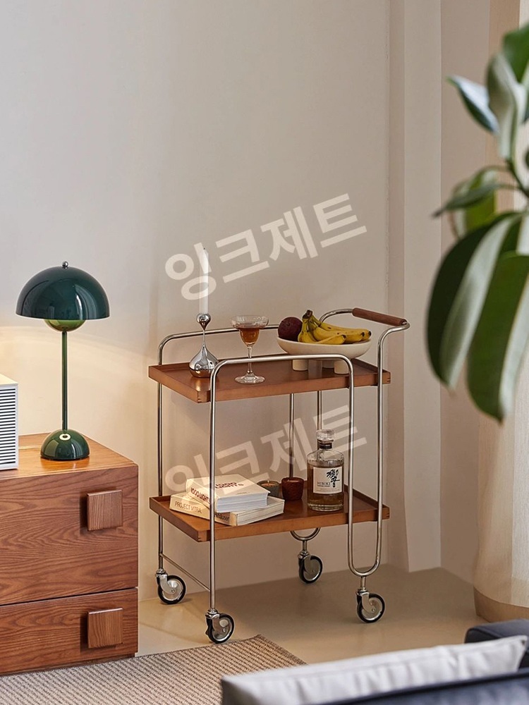 스튜디오 트롤리 우너목 웨건 와인 트레이 빈티지 주방  제트 체리 - 상세 이미지 3