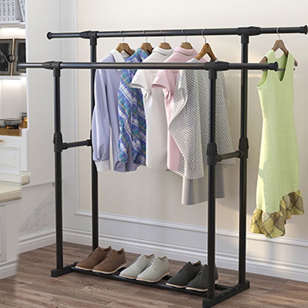 조립식 더블 행거 튼튼한 옷걸이 철제 옷장 1단 스탠드 이동식 미니 드레스룸