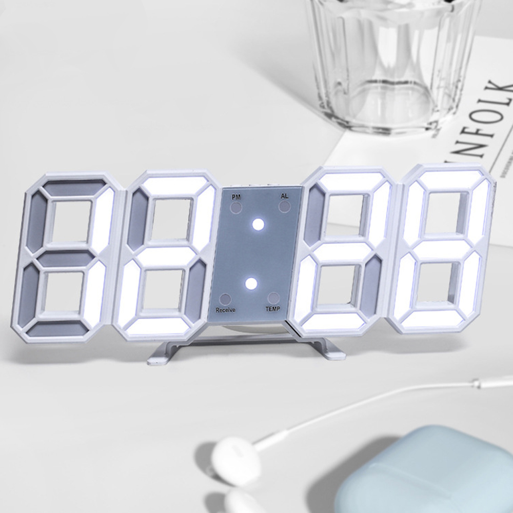 스마트 리모컨 LED 디지털 벽시계( 화이트+ led 벽걸이 디자인 인테리어 알람 거실 - 상품 이미지