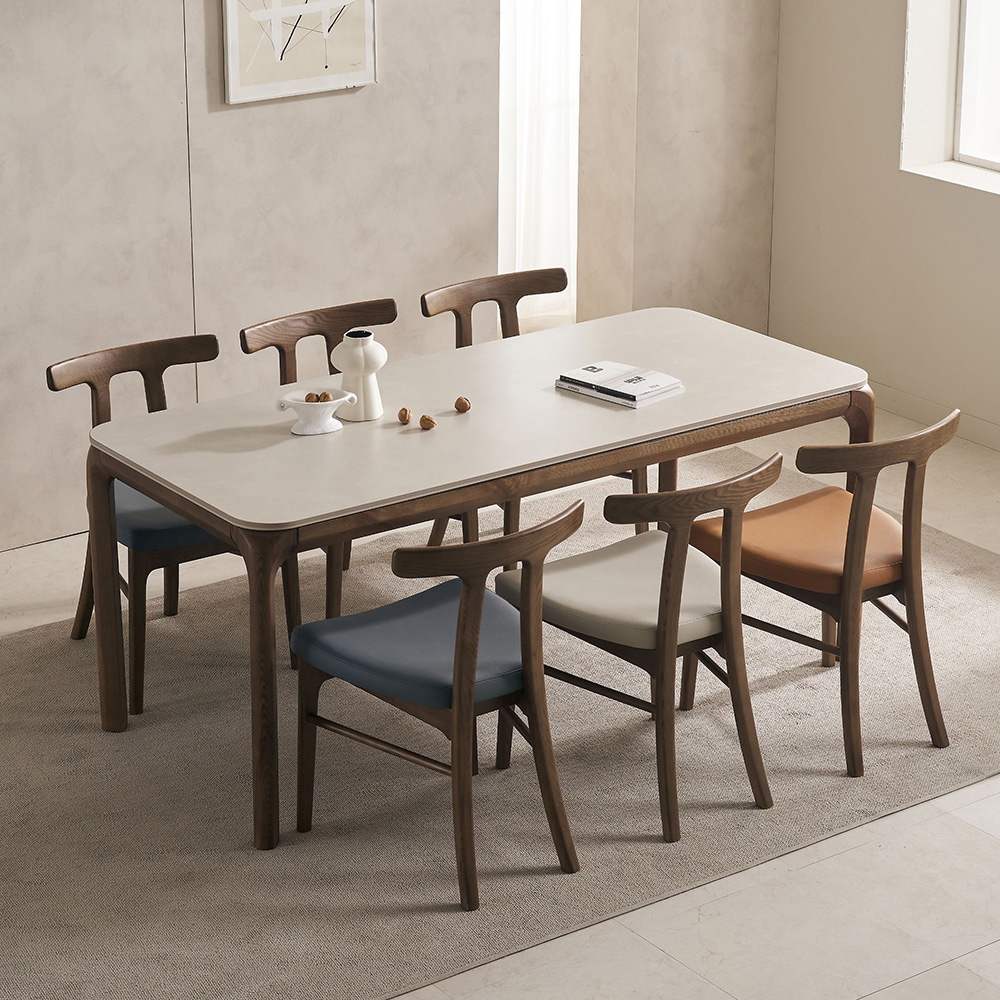 스코나 피어몬 애쉬 원목 실리콘레더 가죽 식탁 의자 다이닝체어