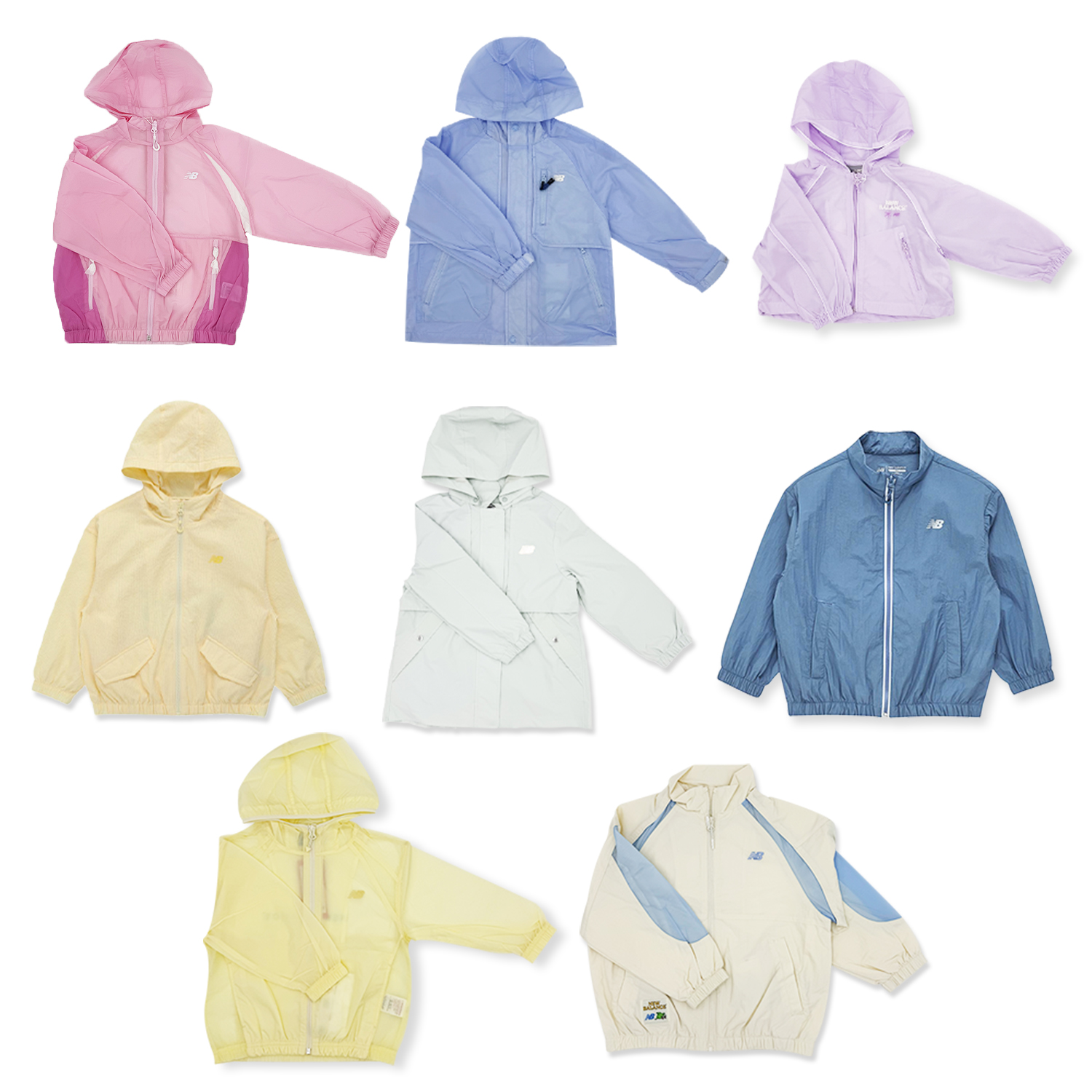 뉴발란스 키즈 일러스트 포인트 에센셜 메쉬 컬러 로고 바람막이 여아 남아 자켓