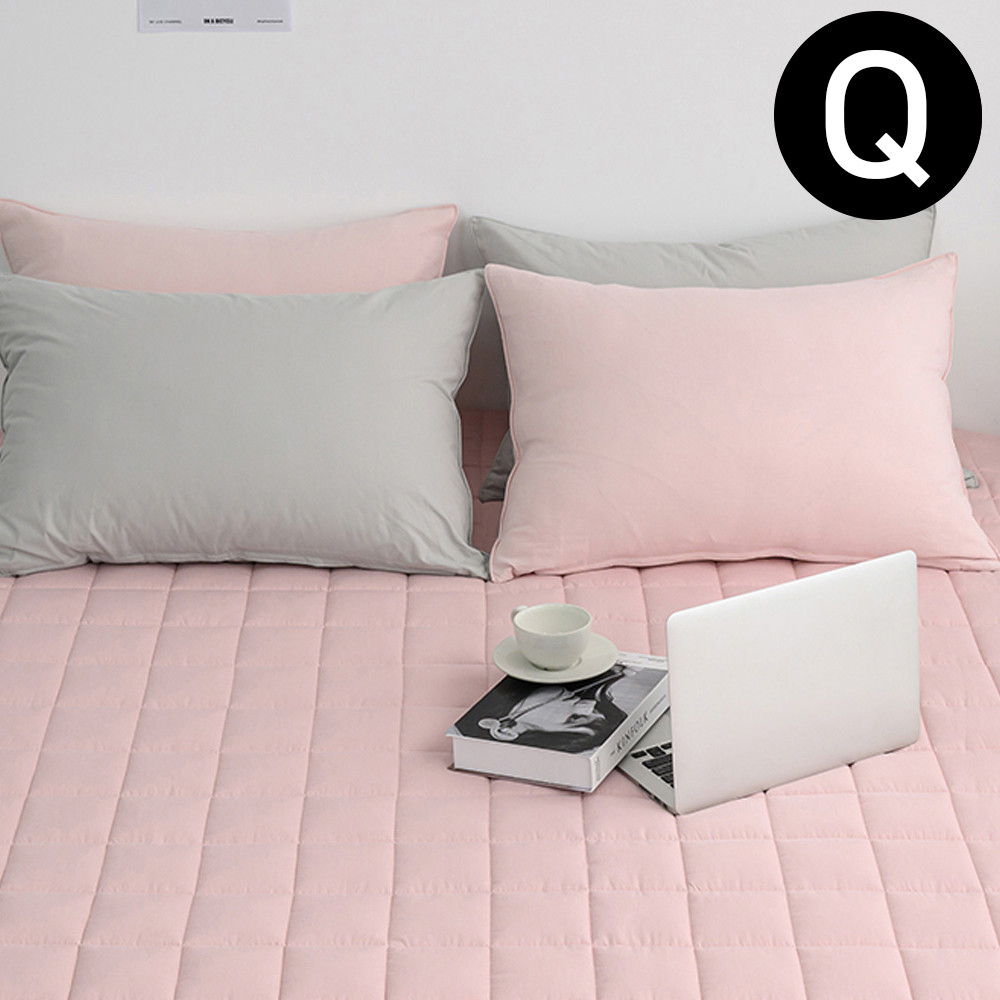 해피니 샤이니 40 수 순면 누빔 매트리스 커버 퀸 Q (핑크 베이지) 침대 퀸매트