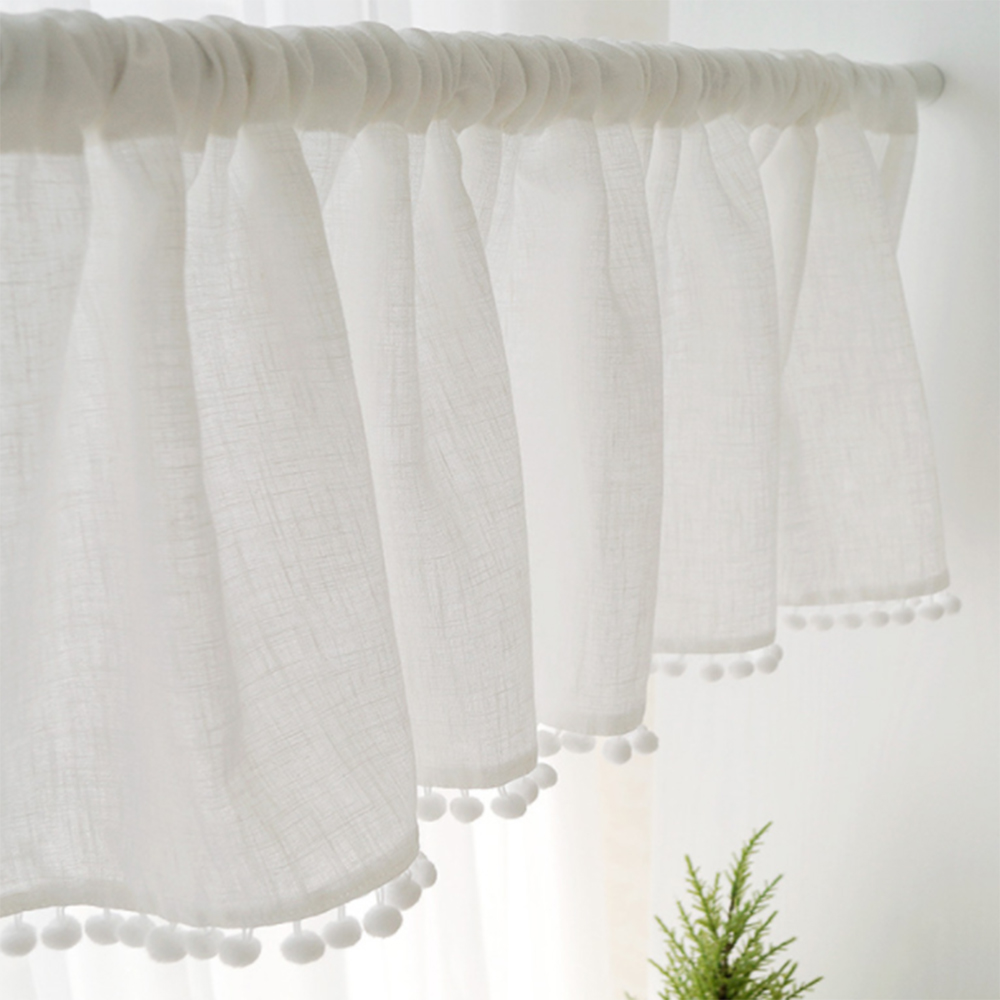 방울 폼폼 바란스 커튼 미니 150x 45 cm) 주방 창문 부엌 주방창 공간 분리