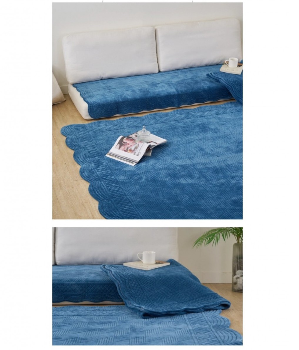 하모니 극세사 목화솜 3단 소파 패드 70 x 180 블루 쇼파 카페트 러그