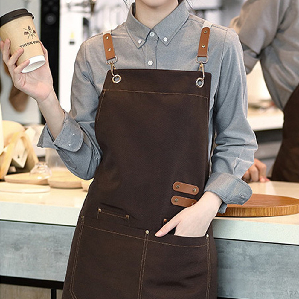 레더원 캔버스 방수 앞치마 공방 카페 작업용 바리스타 미용실 미용사 애견 헤어샵 패브릭