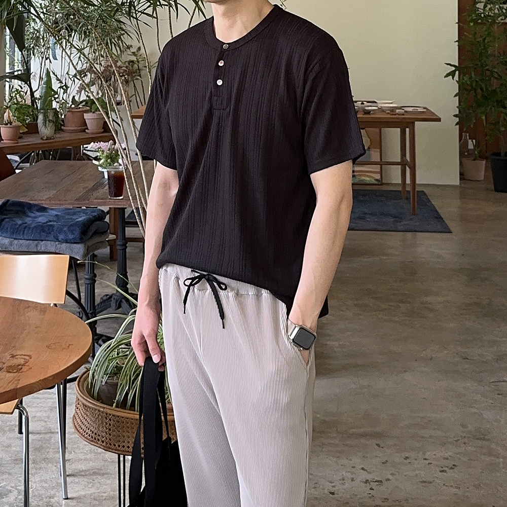 머슬핏 반팔 오버핏 헨리넥 여름 남자 반팔티 - 상품 이미지