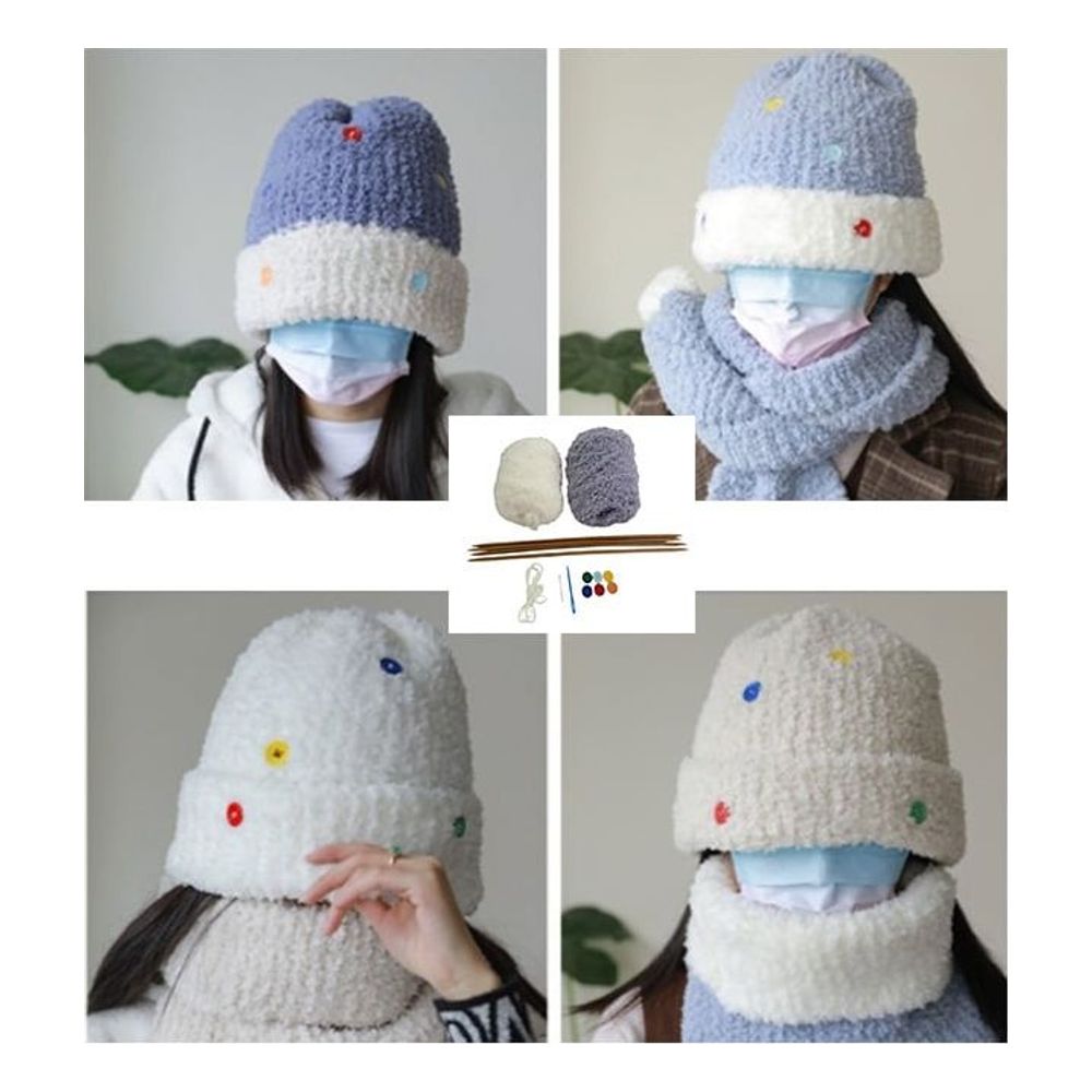 DIY 코바늘 뽀글이 모자 패키지 뜨개질 키트 손뜨개 - 상품 이미지