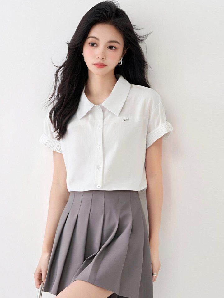 여성 봄 여름 폴로카라 롤업 반팔 셔츠 캐주얼 일자핏 데일리룩 오피스룩 기본 - 상세 이미지 4