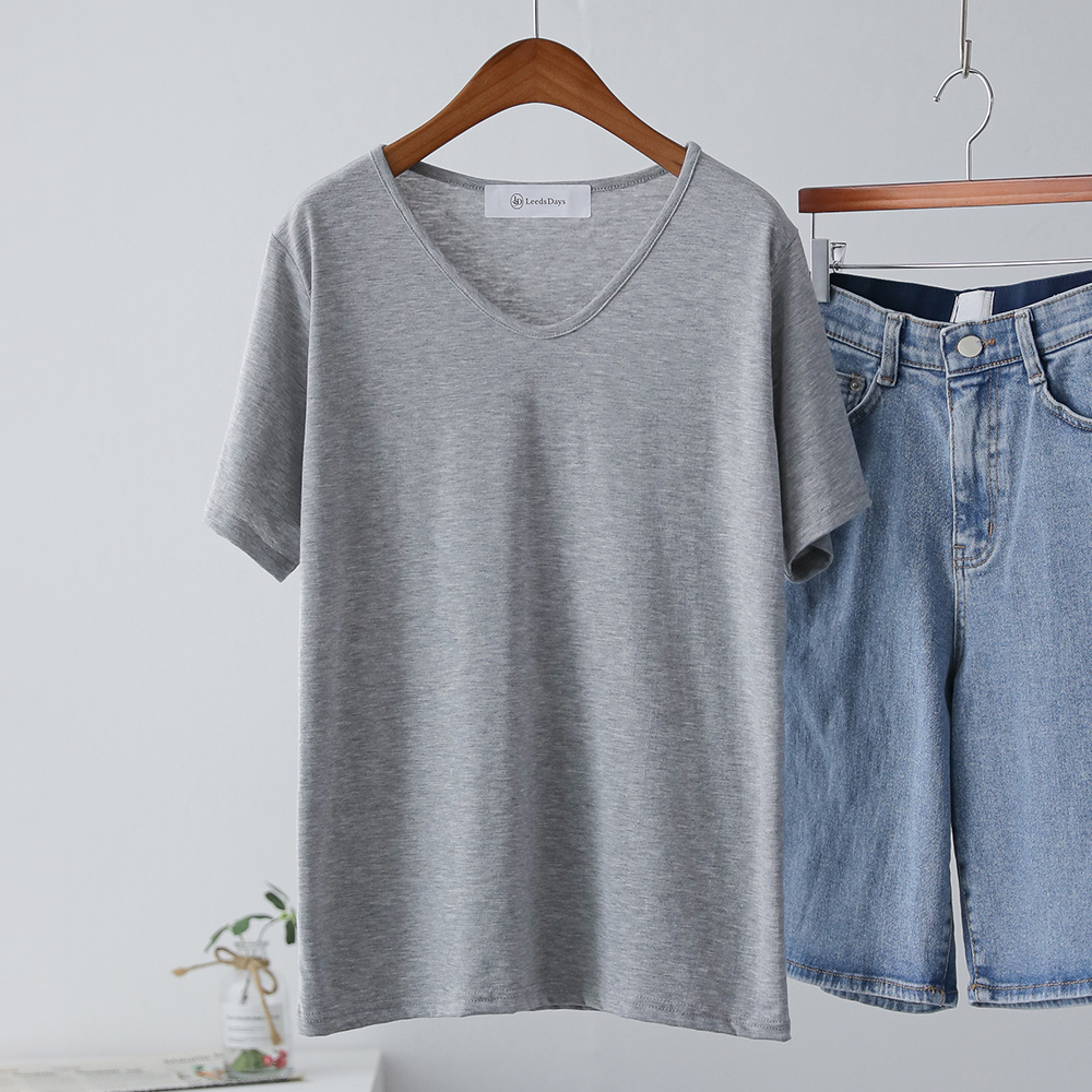 1+1 보들 스판 데일리 기본템 여름 반팔 U넥 티셔츠 - 상품 이미지