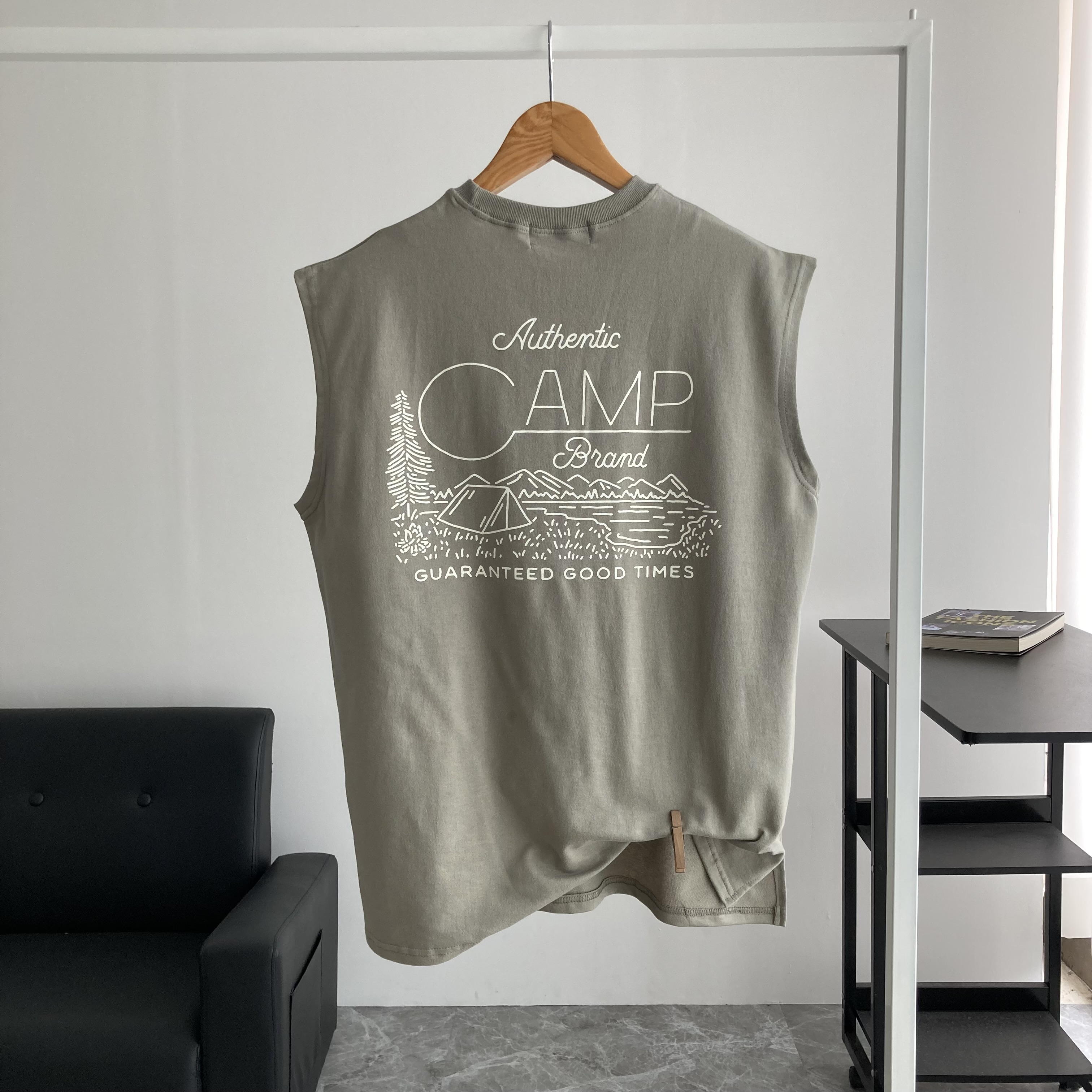 남자 나시 캠프CAMP 민소매 바캉스 헬스 면 오버핏 티셔츠 - 상세 이미지 5