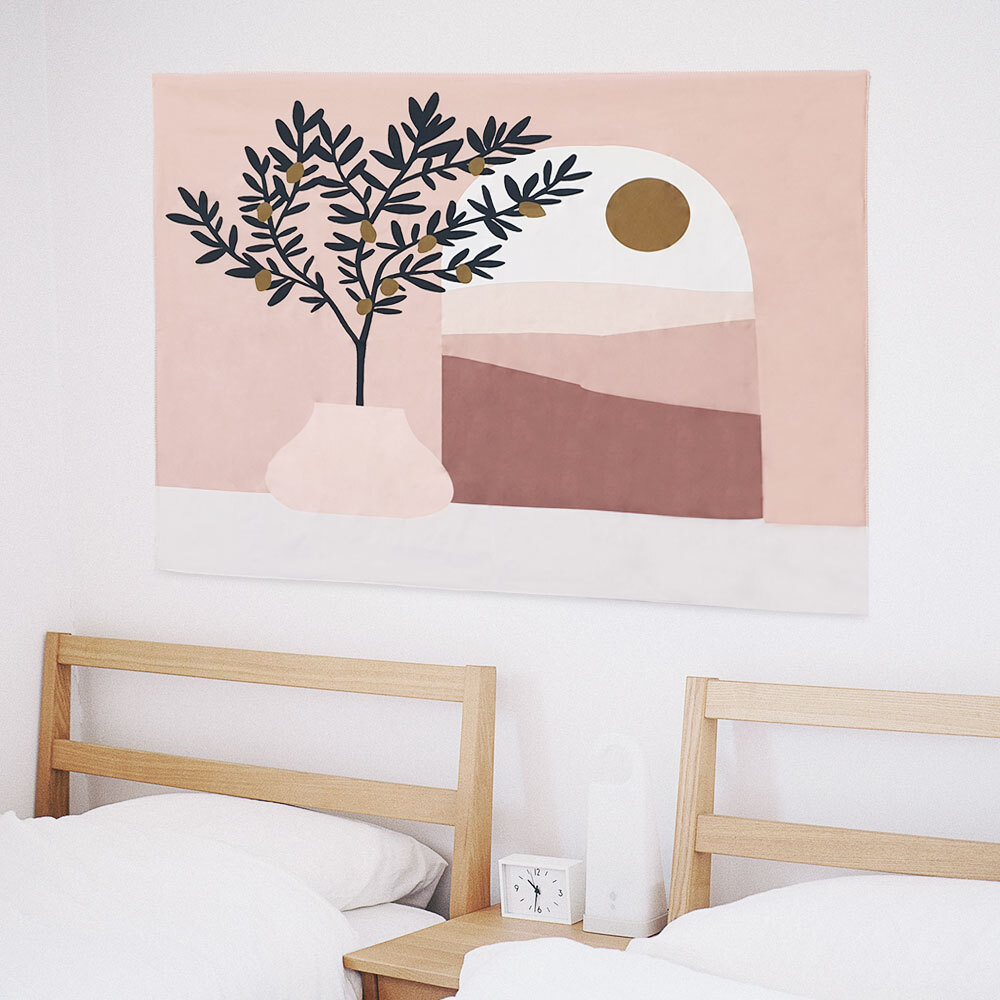 SFr 대형 패브릭 포스터 핑크 석양 M 벽장식 인테리어 가림천 테피스 트리 액자