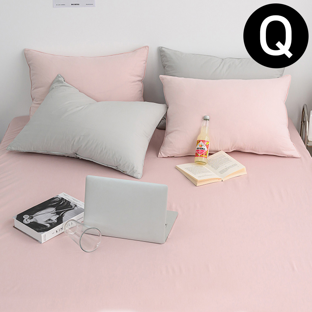 해피니 샤이니 40 수 순면 홑 매트리스 커버 퀸 Q (핑크 베이지) 침대 퀸매트