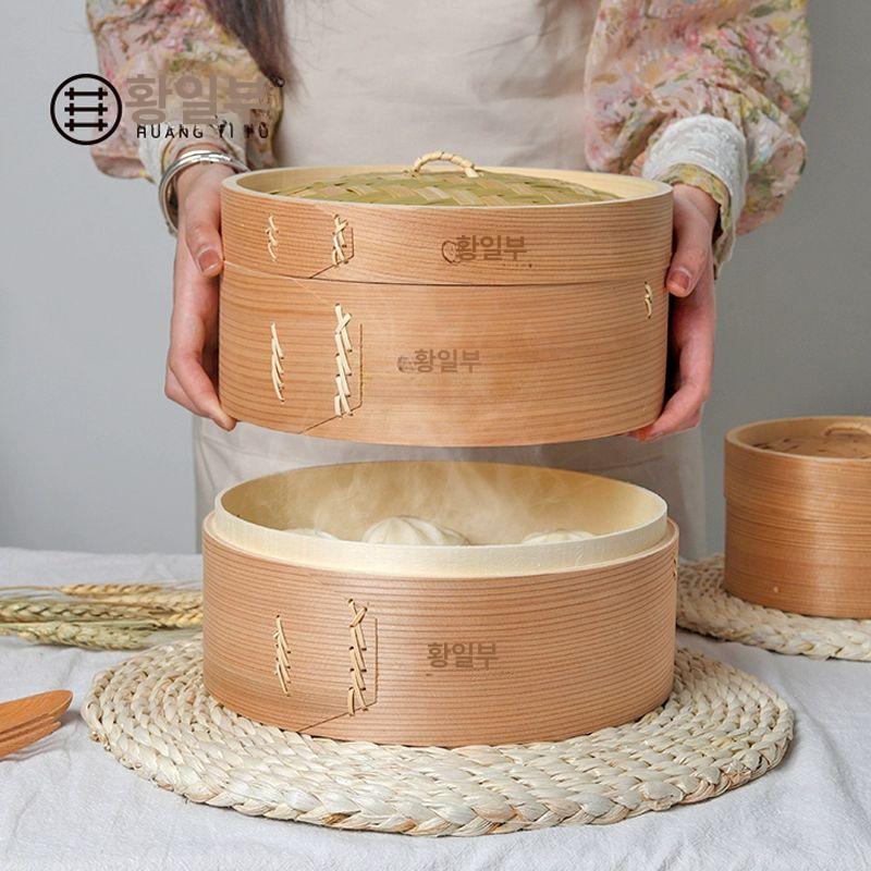대나무 찜통 소형 찜기 미니 찜솥 찜냄비 찜판 스티머 세트 편백찜기 인덕션냄비 찐빵 24cm 2개 A - 상세 이미지 2