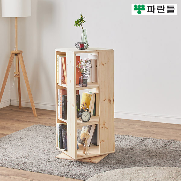 파란들가구 레드파인원목 360도 3단회전책장 원목책장 장식장 - 상품 이미지
