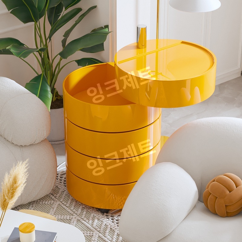 이동식 트롤리 선반 다층 틈새 회전 인테리어 모듈 철제 제트 라운드플라스틱회전+캐비닛3그리드화이트 전체 의상 - 상세 이미지 5