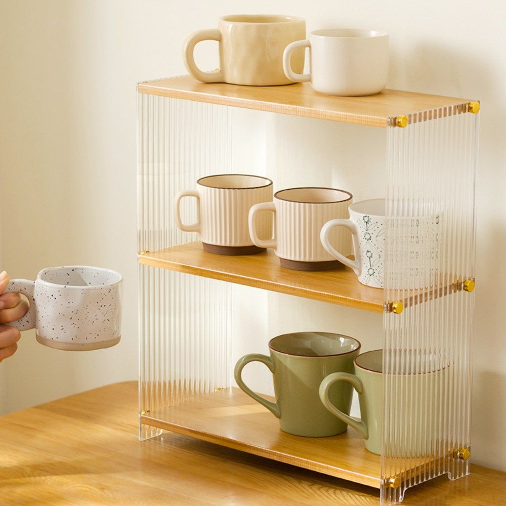 빈티지 우드 아크릴 다용도 선반 수납장 3단선반 커피 캡슐 정리 주방 홈카페 화장대