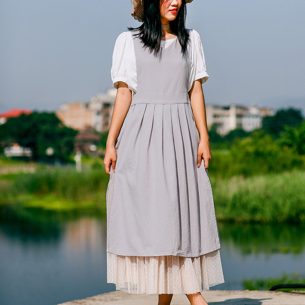 앨리스 린넨 원피스 앞치마 브이넥 주방 꽃집 DT 1292223 공방 카페 바리스타